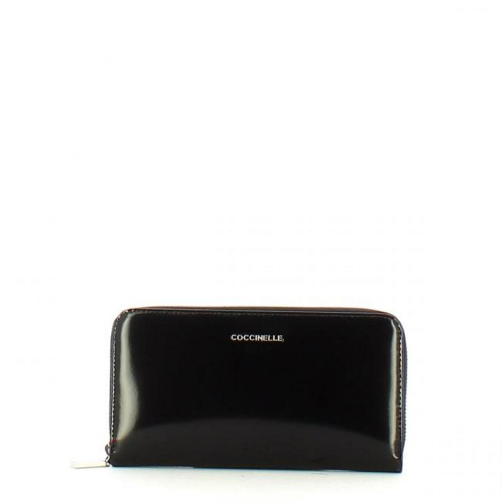 Portafoglio Metallic Soft Shiny Zip Around Noir 