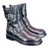 Stivaletto biker fibbie pelle nera Dei Colli<BR/> 