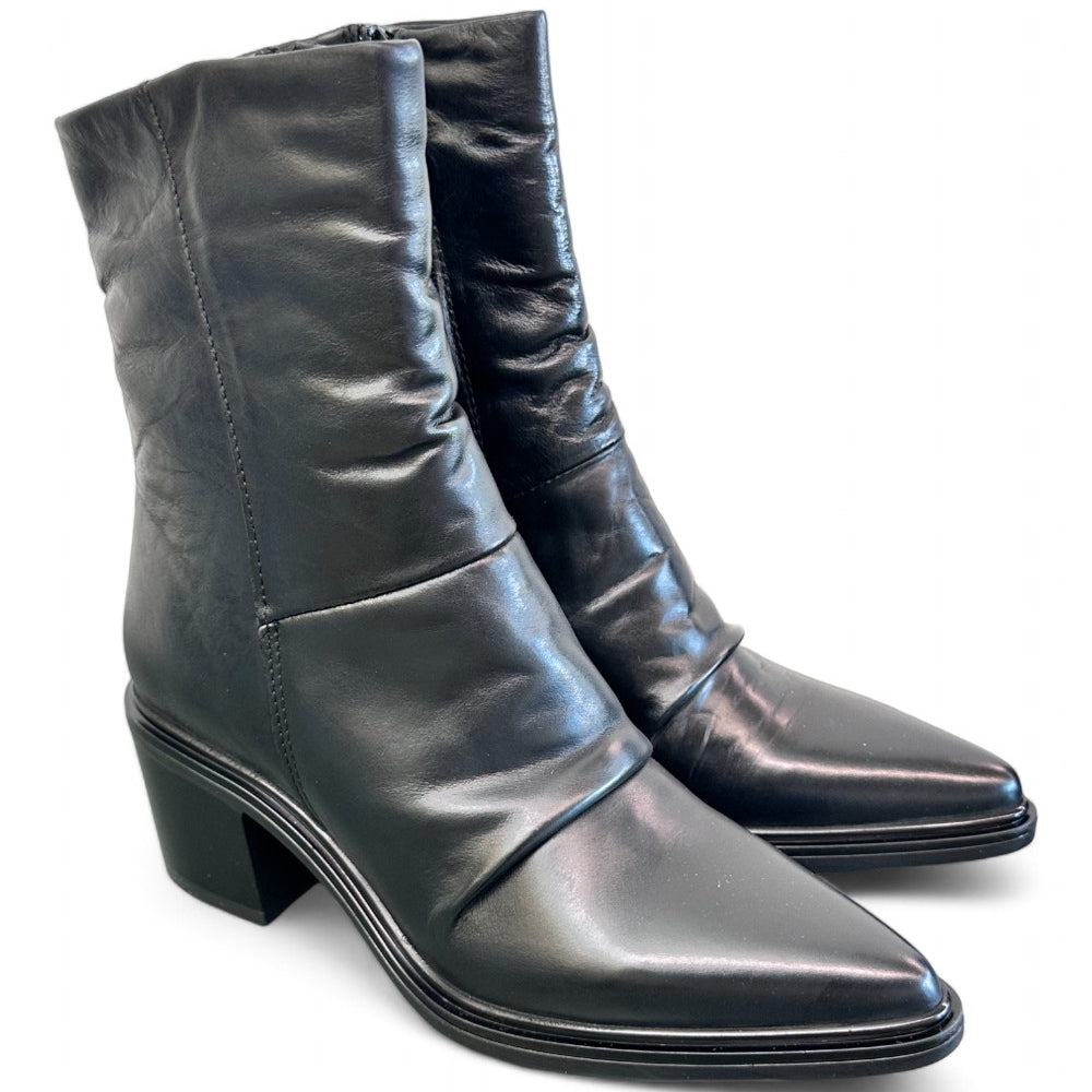 Stivaletto pelle nera arricciato tacco Mjus<BR/> 