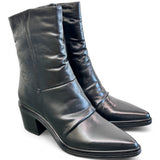 Stivaletto pelle nera arricciato tacco Mjus<BR/> 