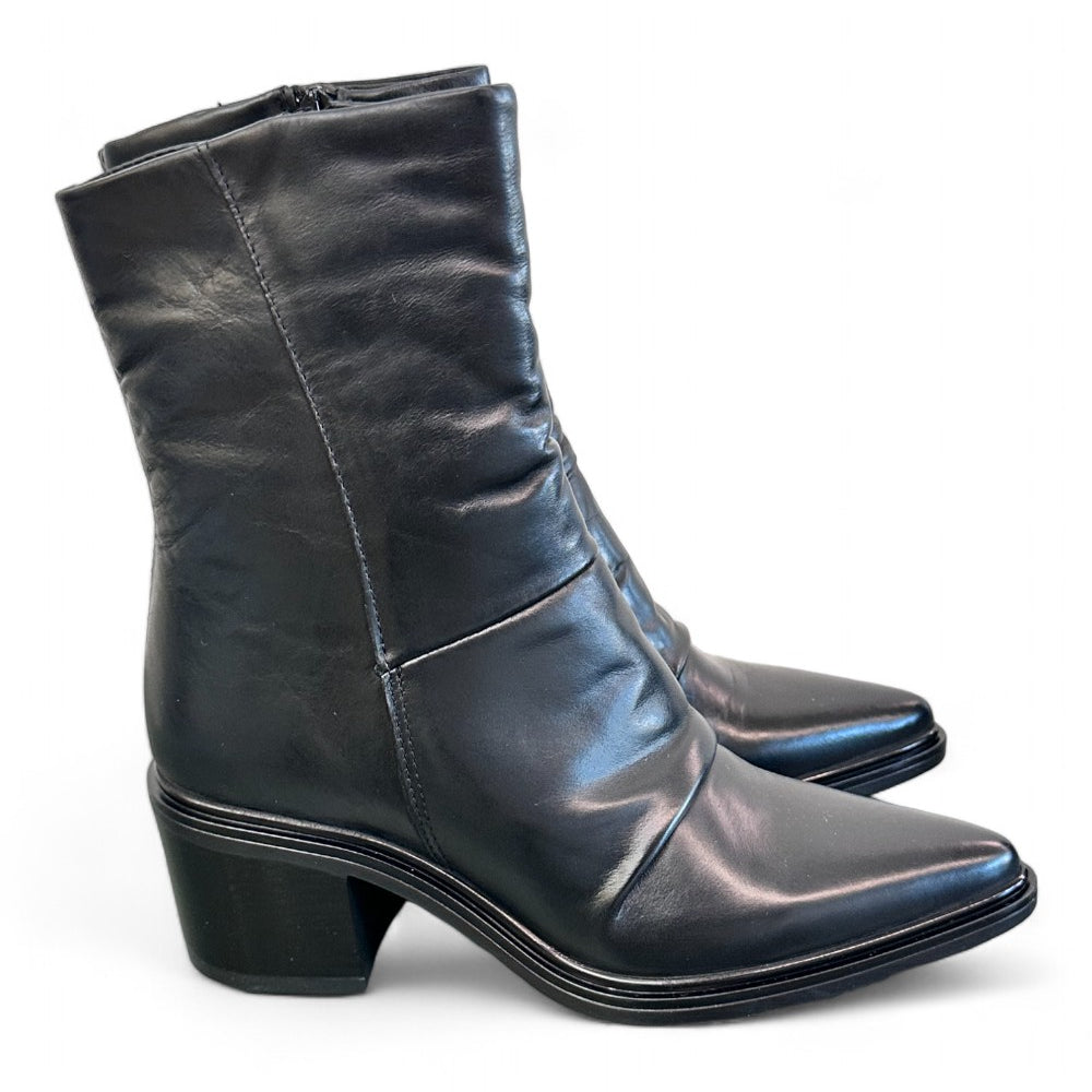 Stivaletto pelle nera arricciato tacco Mjus<BR/> 