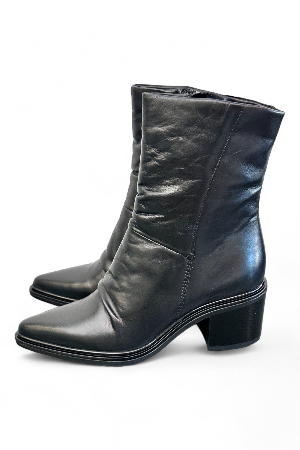 Stivaletto pelle nera arricciato tacco Mjus<BR/> 
