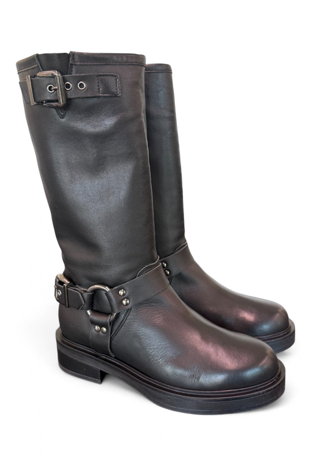 Stivale biker 3/4 pelle nera Angelica 