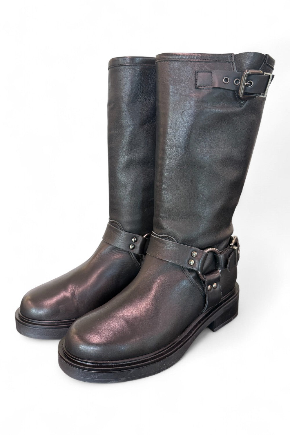 Stivale biker 3/4 pelle nera Angelica 