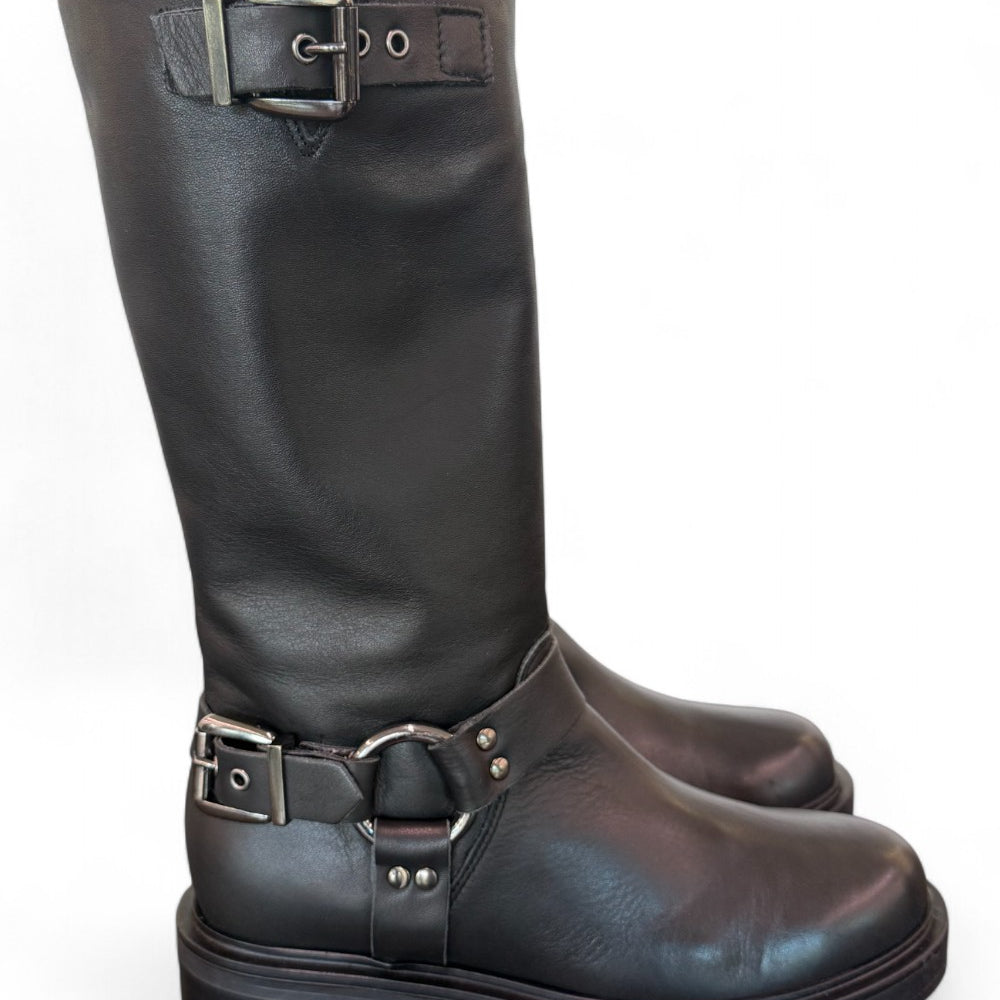 Stivale biker 3/4 pelle nera Angelica 