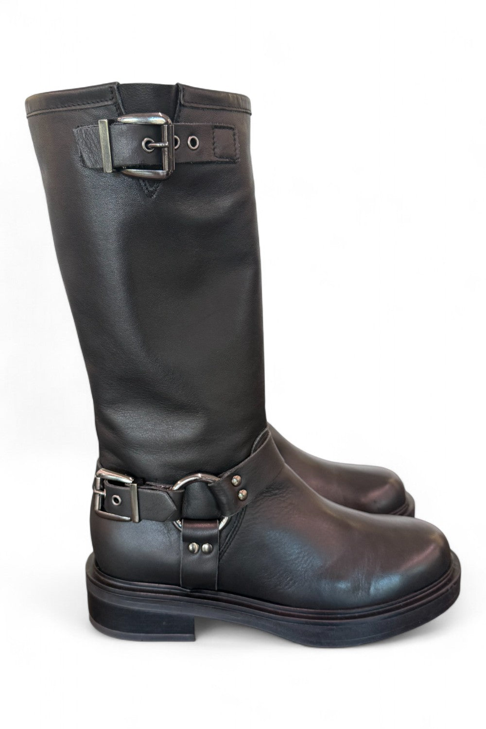 Stivale biker 3/4 pelle nera Angelica 