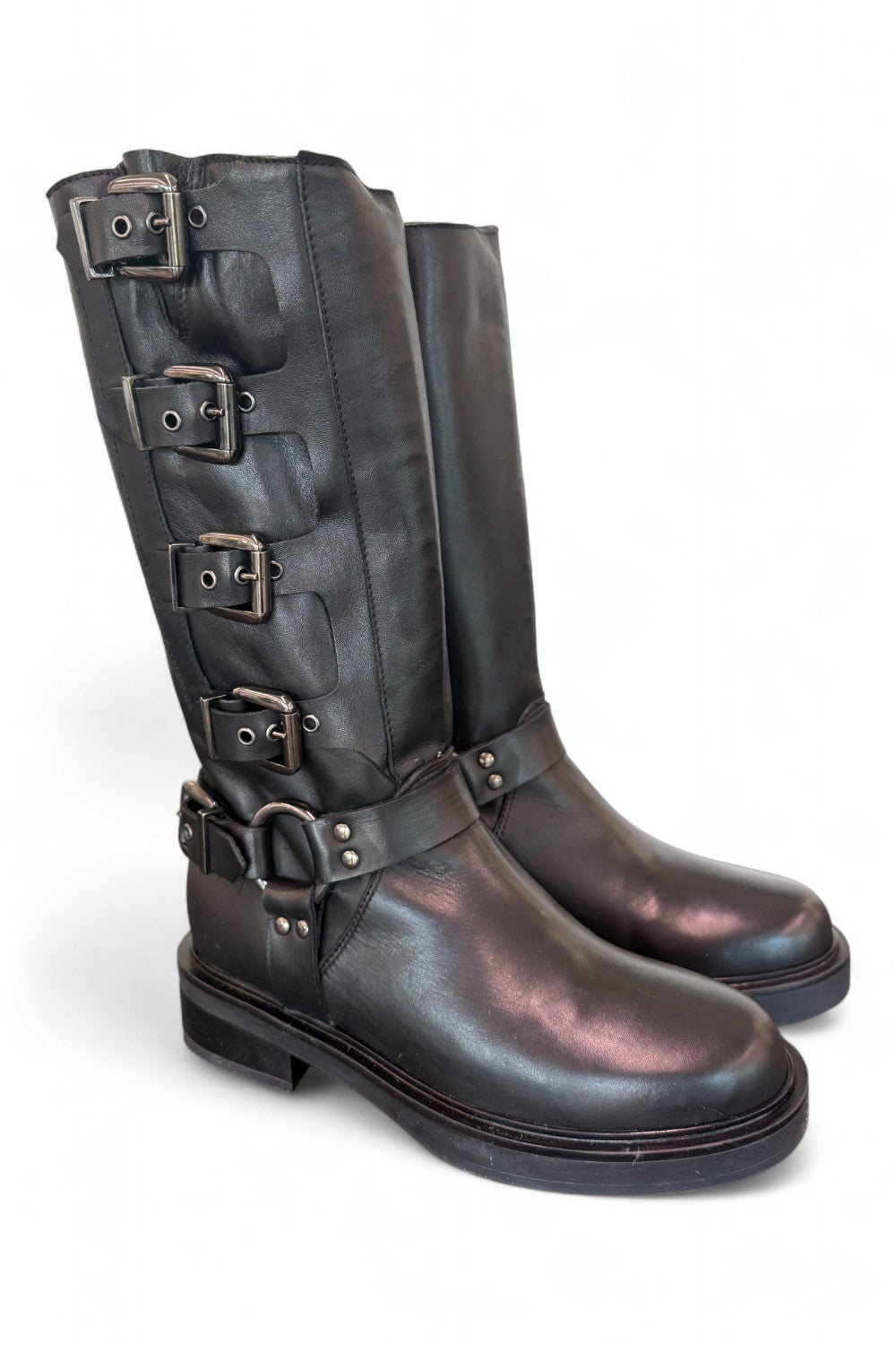 Stivale biker 3/4 fibbie pelle nera Angelica 