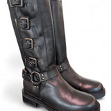 Stivale biker 3/4 fibbie pelle nera Angelica 