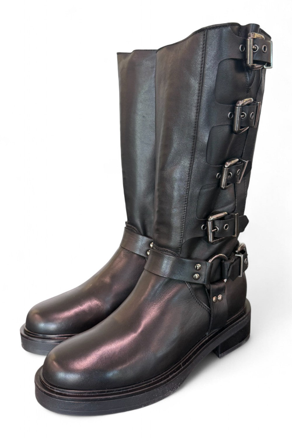 Stivale biker 3/4 fibbie pelle nera Angelica 