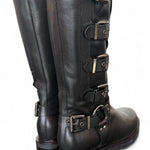 Stivale biker 3/4 fibbie pelle nera Angelica 
