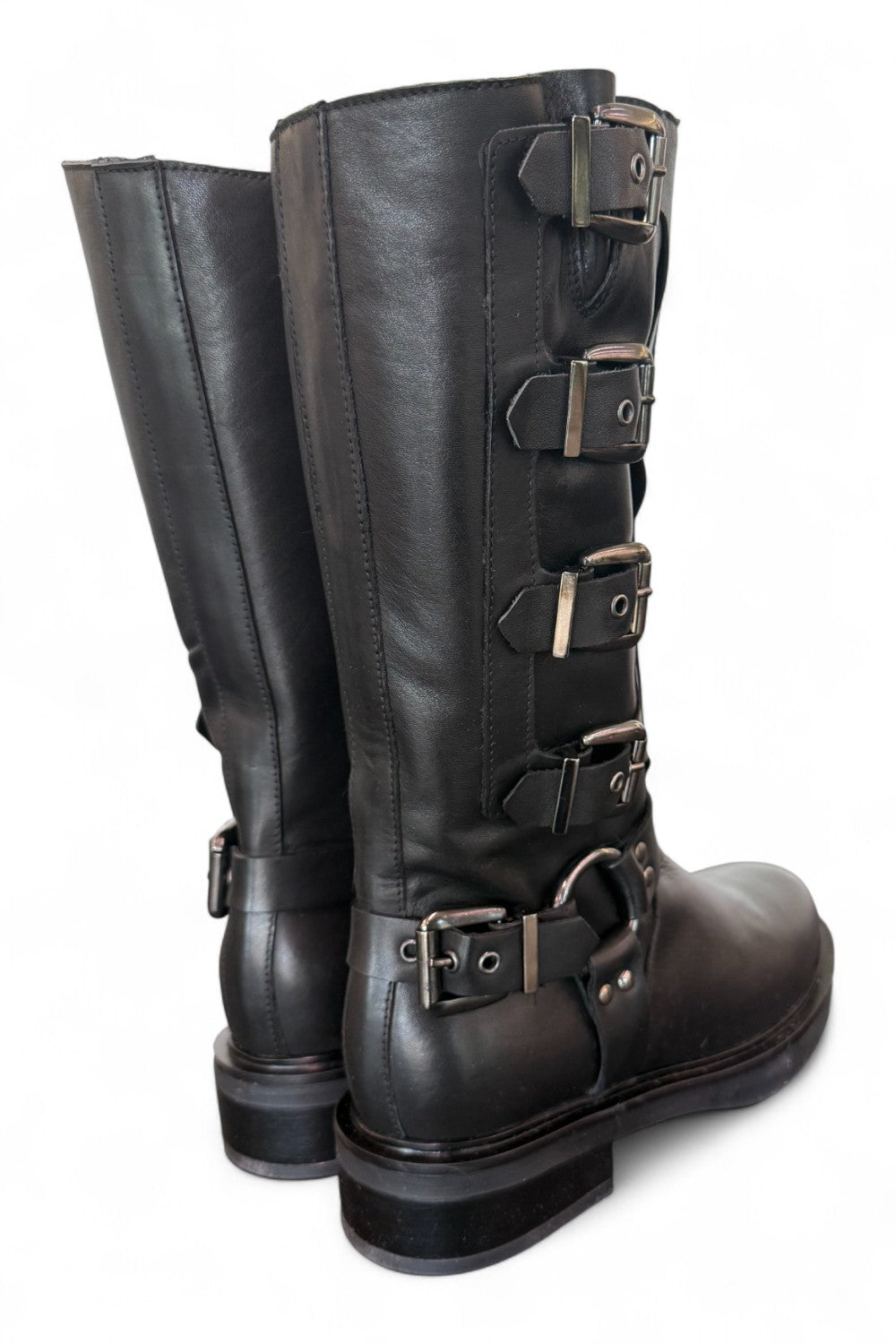 Stivale biker 3/4 fibbie pelle nera Angelica 