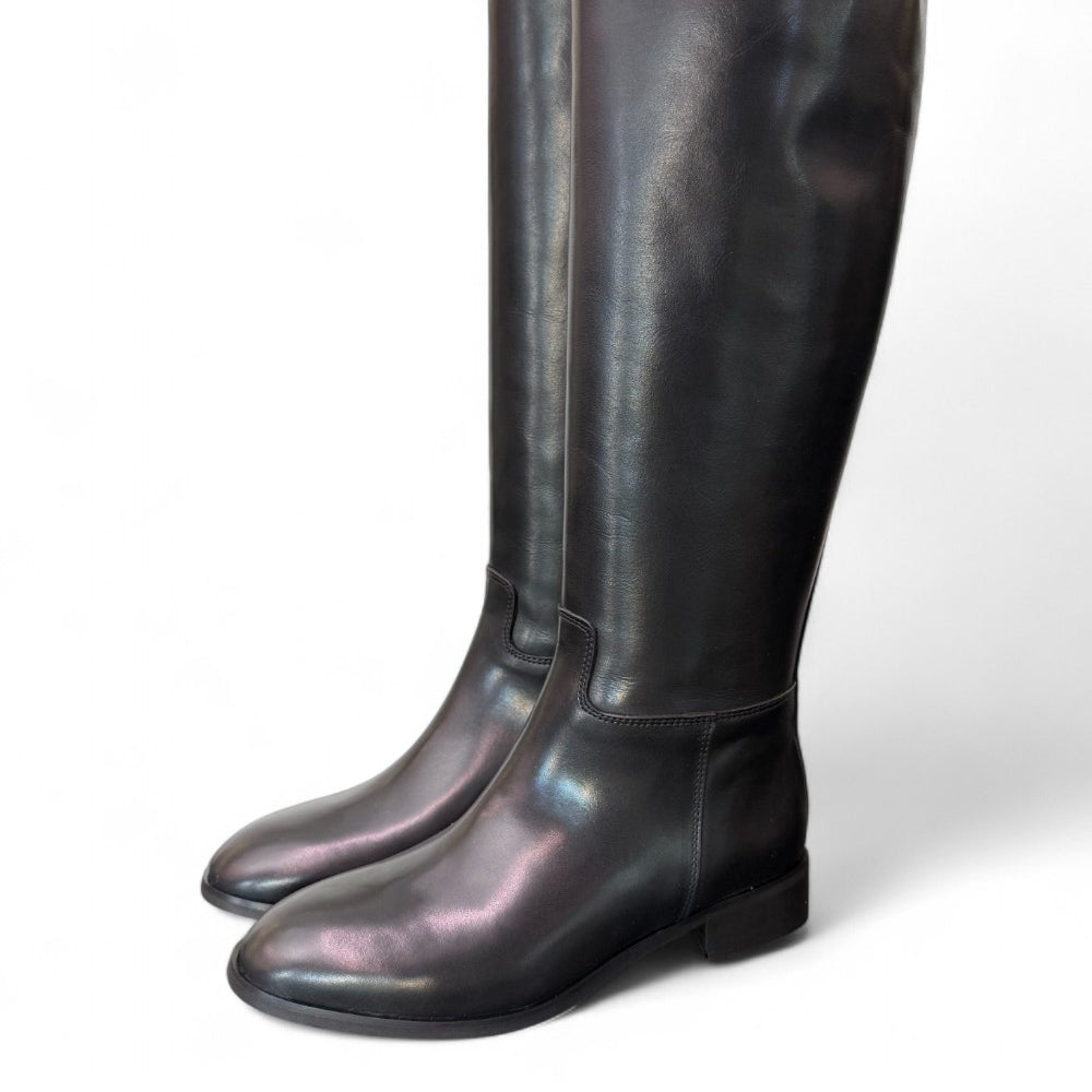 Stivale cavallerizzo tubo pelle nera Anima <BR/> 