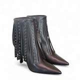 Stivaletto con frange in pelle nera Chantal 