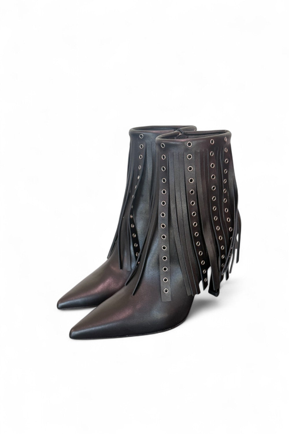 Stivaletto con frange in pelle nera Chantal 