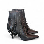 Stivaletto con frange in pelle nera Chantal 