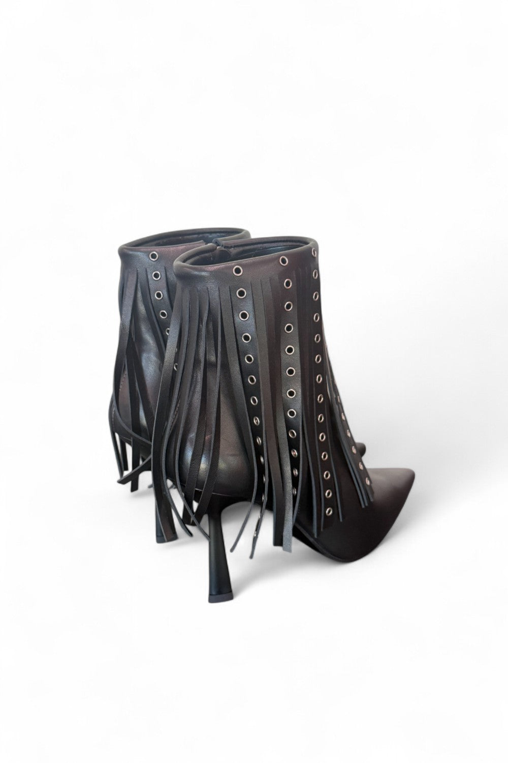 Stivaletto con frange in pelle nera Chantal 