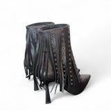 Stivaletto con frange in pelle nera Chantal 