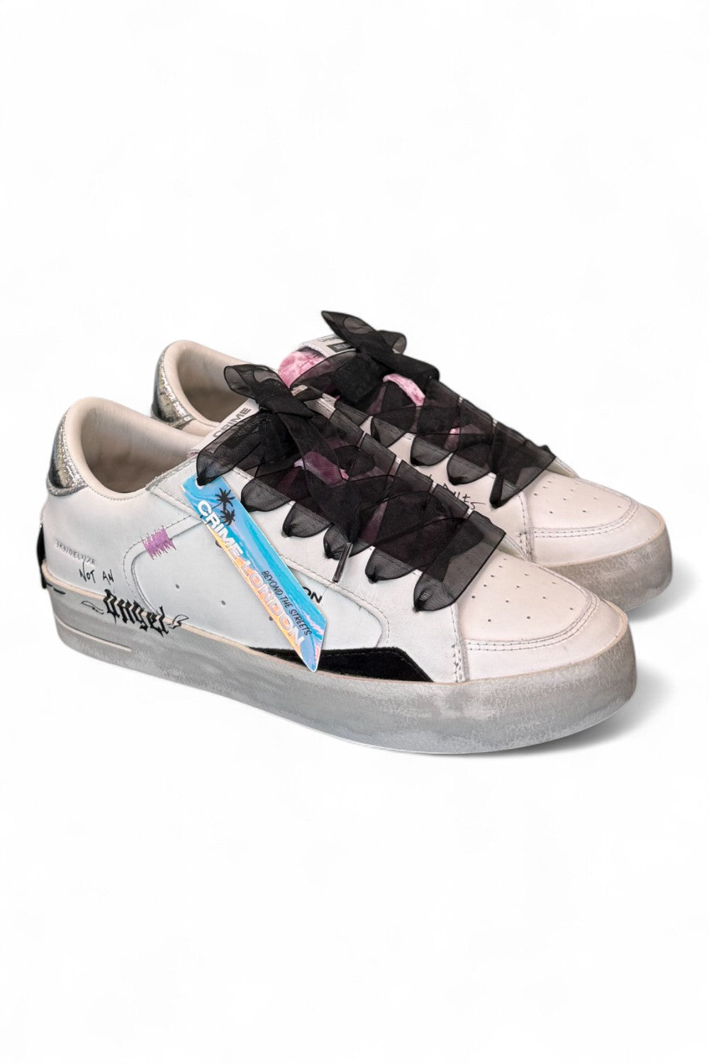 Sneaker SK8 De Luxe bianca nera Crime London Angel<BR/> 