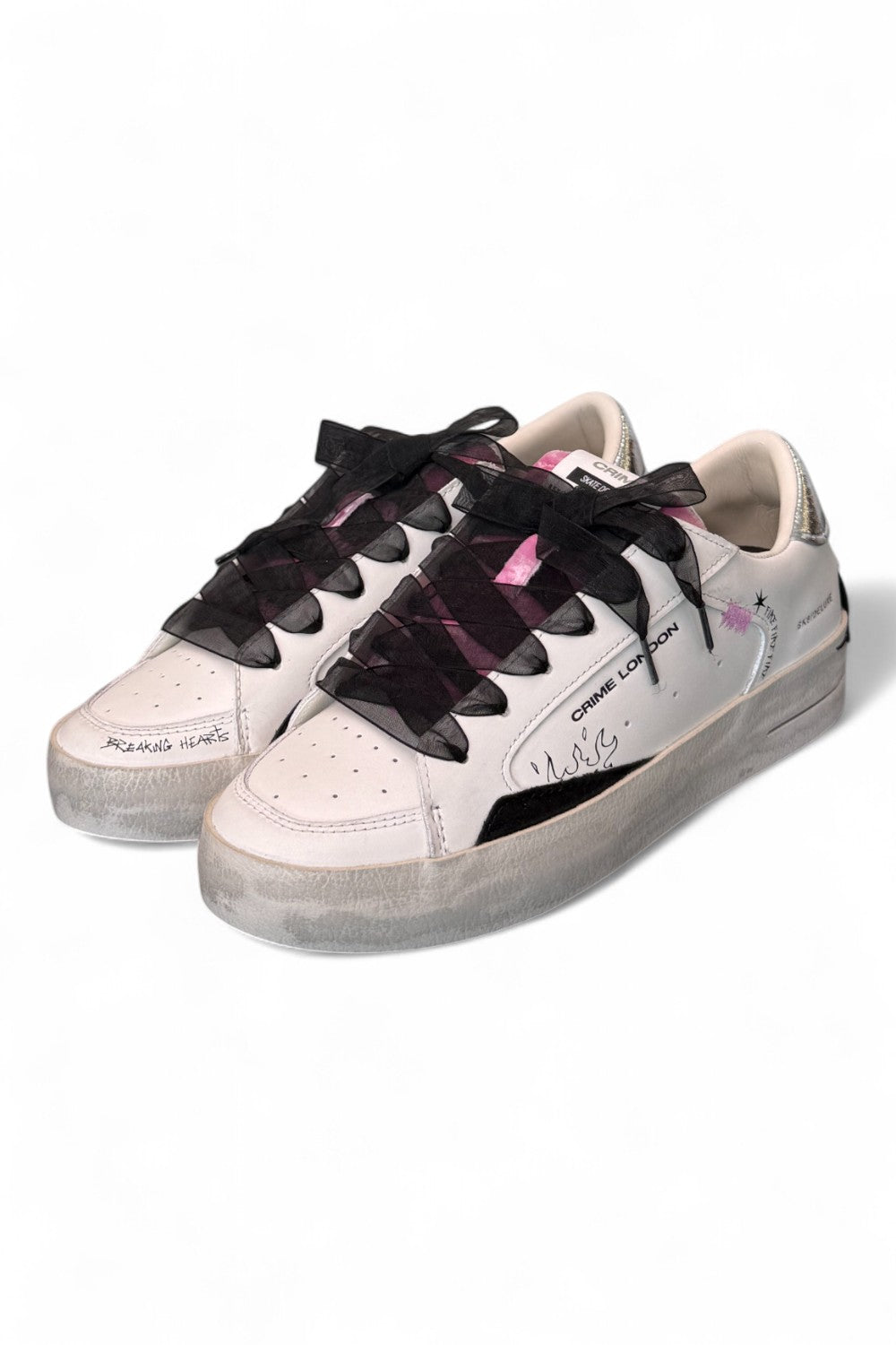 Sneaker SK8 De Luxe bianca nera Crime London Angel<BR/> 