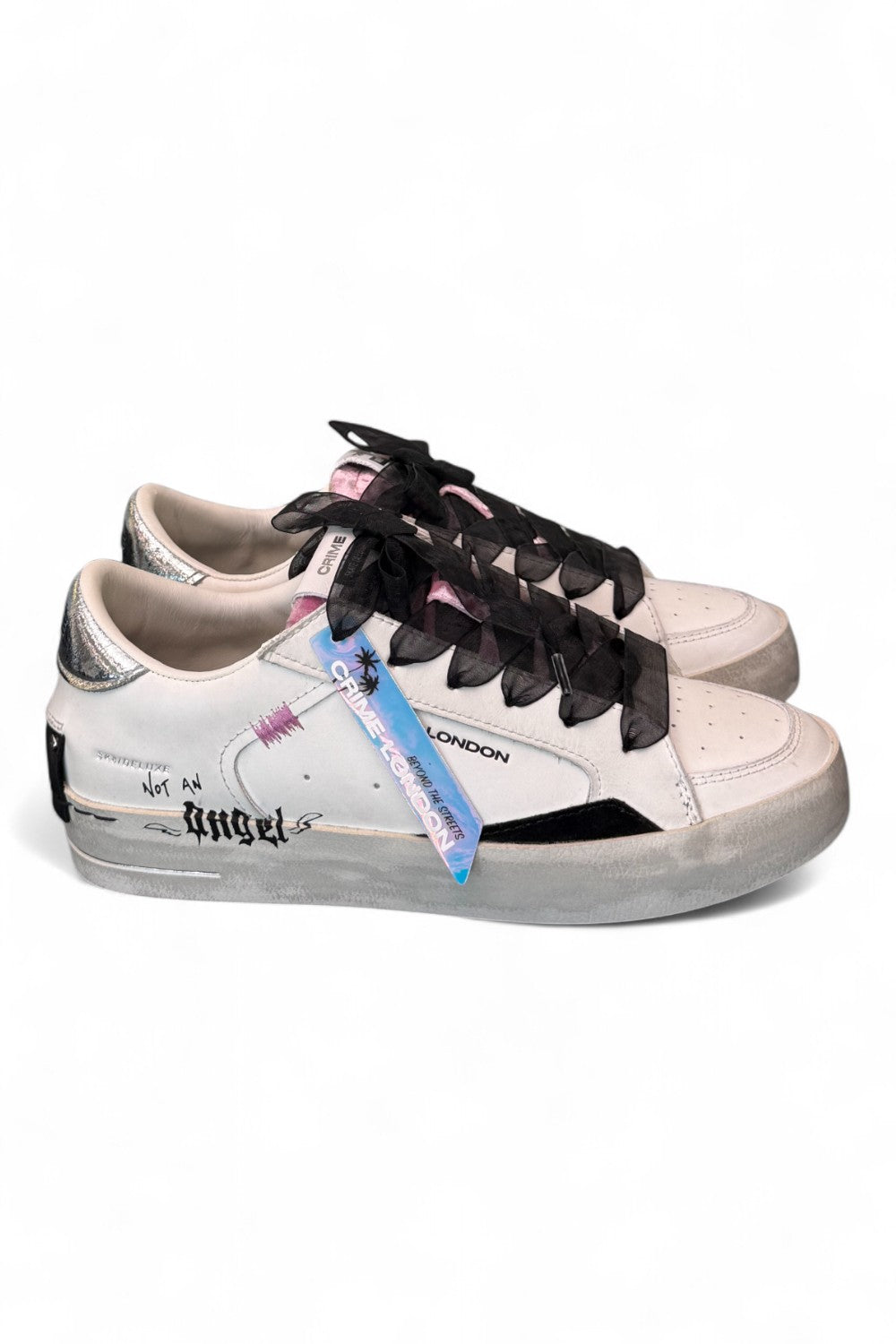 Sneaker SK8 De Luxe bianca nera Crime London Angel<BR/> 
