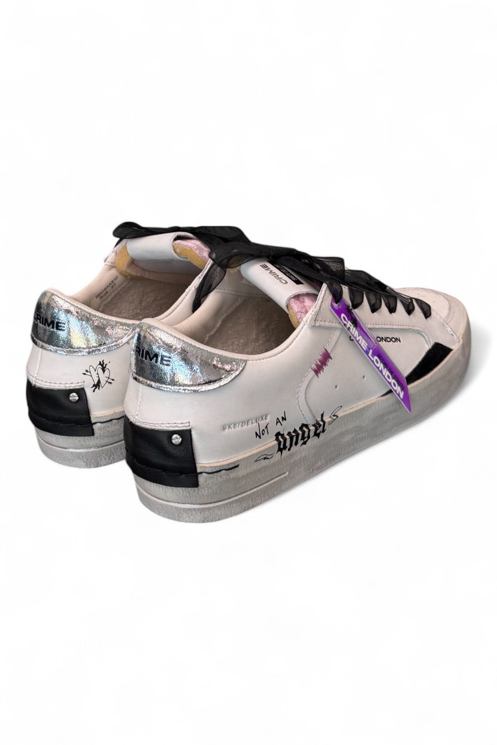 Sneaker SK8 De Luxe bianca nera Crime London Angel<BR/> 