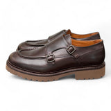 Scarpa doppia fibbia cucitura cioccolato Exton 