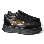 Sneaker donna pelle nera e leo Janet & Janet<BR/> 