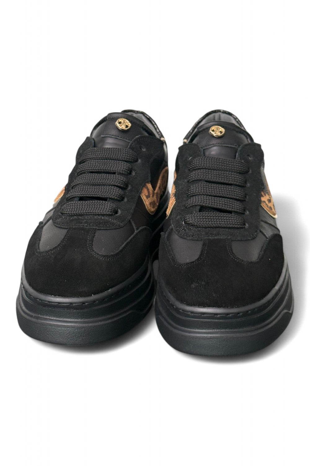 Sneaker donna pelle nera e leo Janet & Janet<BR/> 