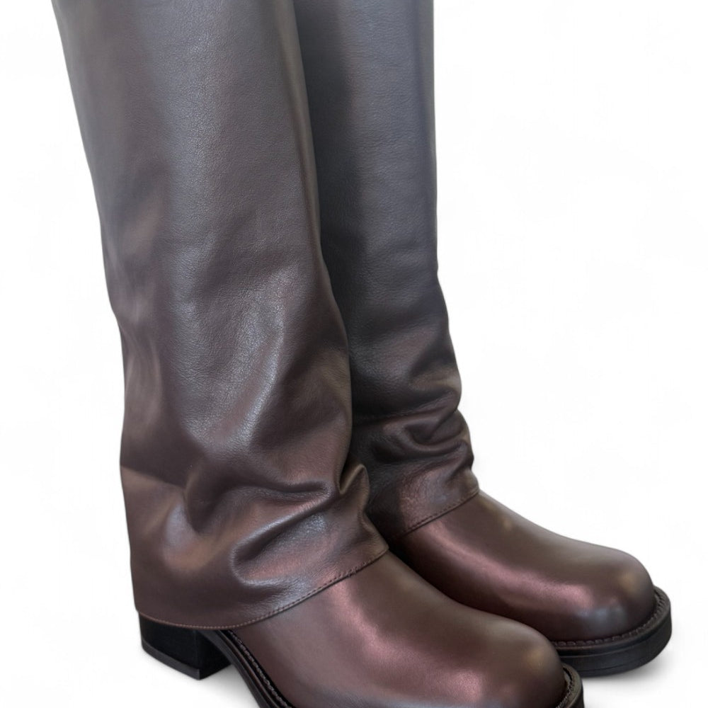 Stivale biker ghetta pelle marrone Ranye <BR/> 