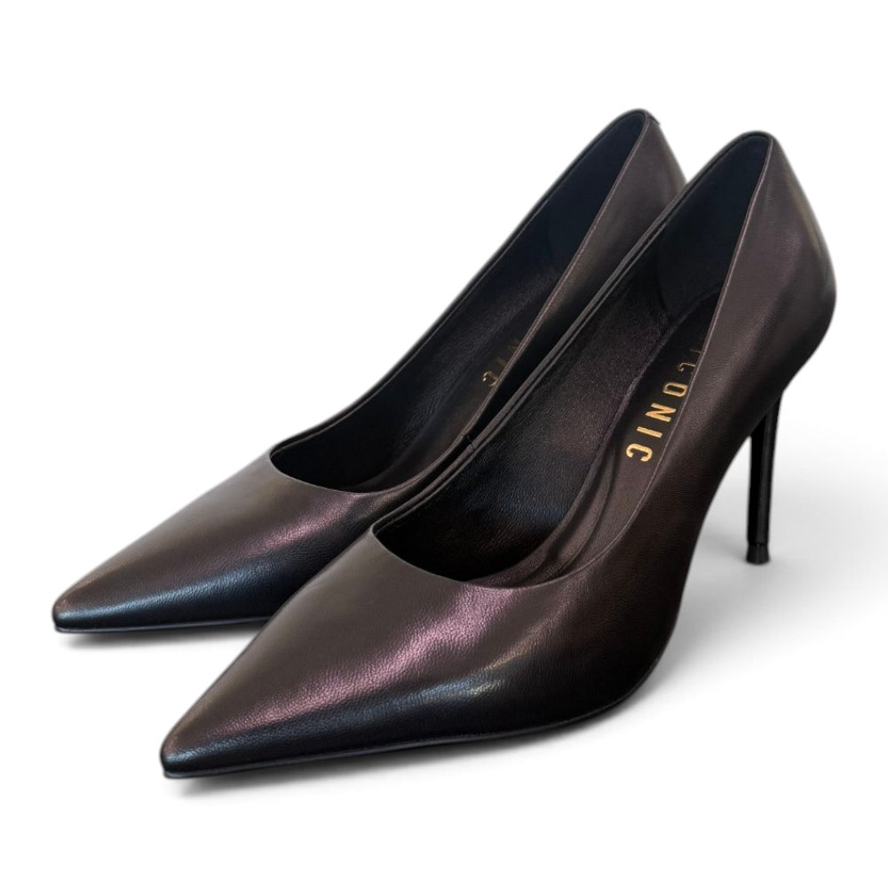 Decolté pelle nera tacco 90 Chiconic<BR/> 