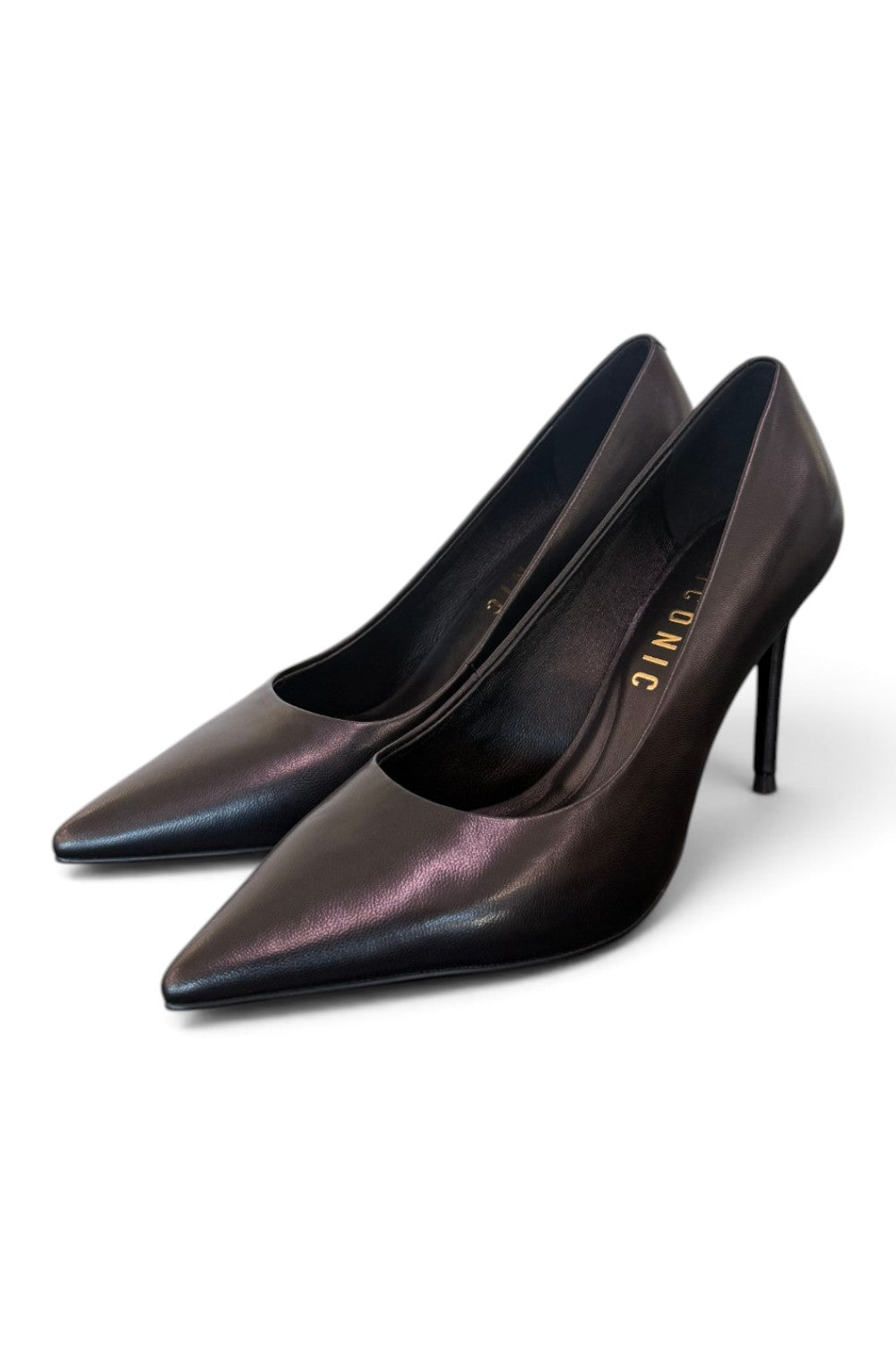 Decolté pelle nera tacco 90 Chiconic<BR/> 