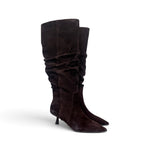 Stivale arricciato suede moro tacco 50 Chiconic<BR/> 