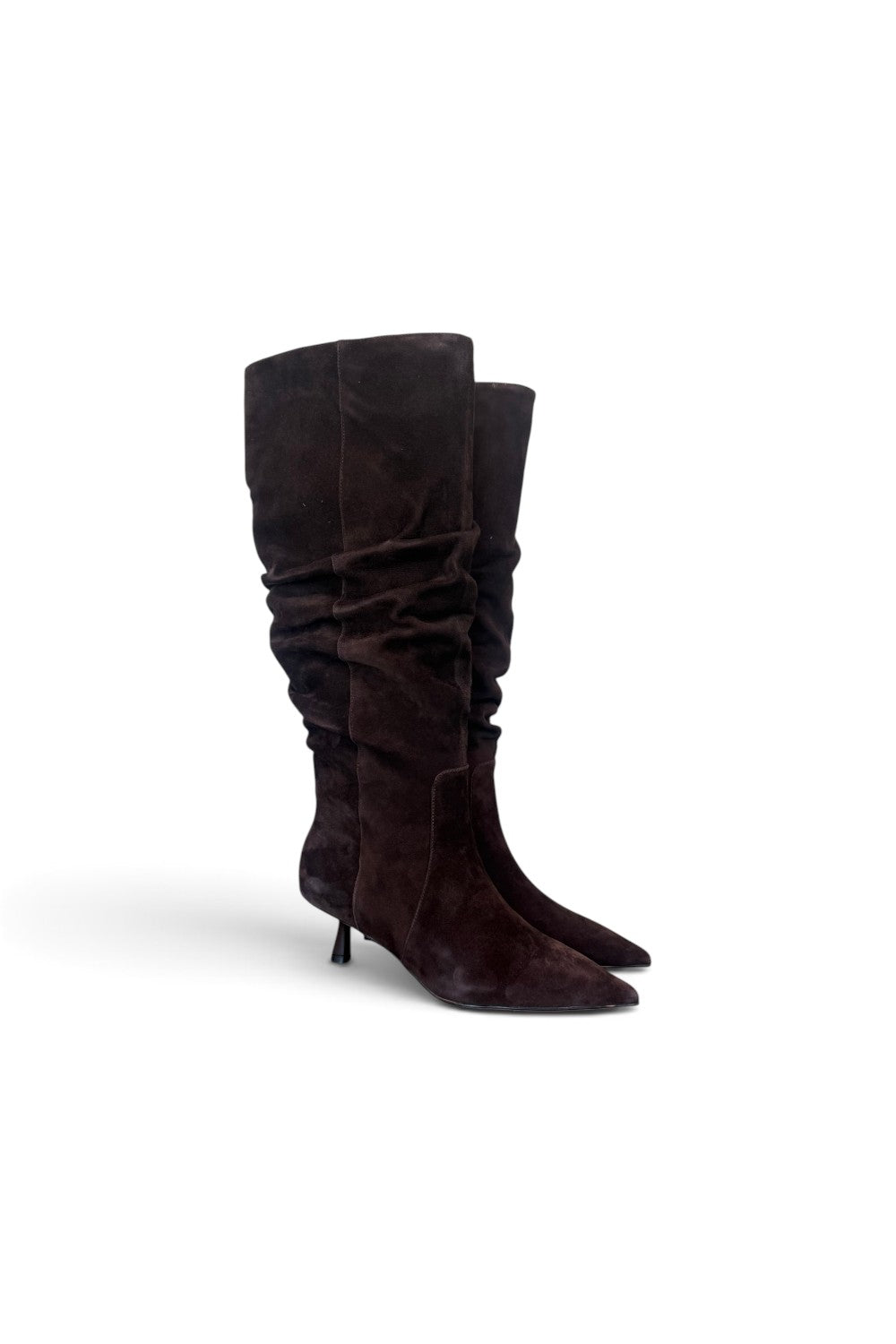Stivale arricciato suede moro tacco 50 Chiconic<BR/> 