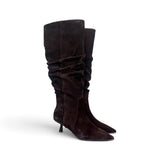 Stivale arricciato suede moro tacco 50 Chiconic<BR/> 