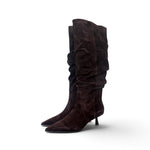 Stivale arricciato suede moro tacco 50 Chiconic<BR/> 