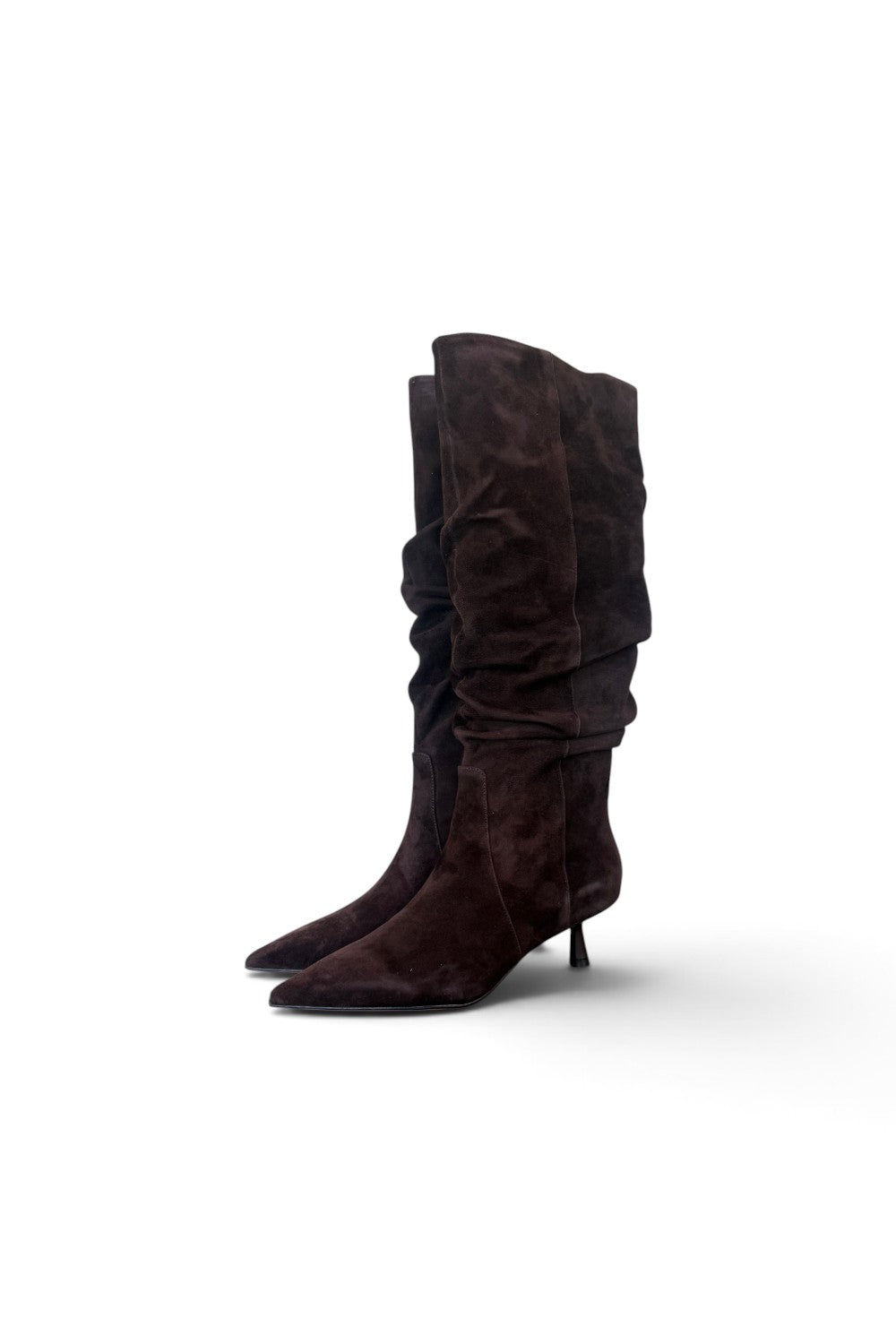 Stivale arricciato suede moro tacco 50 Chiconic<BR/> 