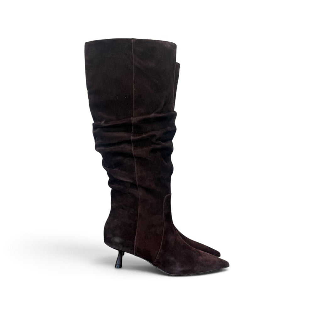 Stivale arricciato suede moro tacco 50 Chiconic<BR/> 