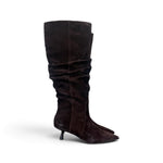 Stivale arricciato suede moro tacco 50 Chiconic<BR/> 