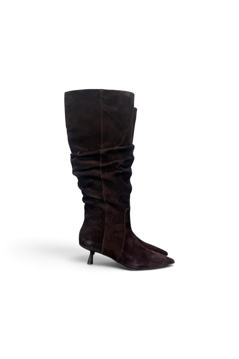 Stivale arricciato suede moro tacco 50 Chiconic<BR/> 