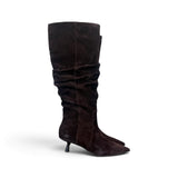 Stivale arricciato suede moro tacco 50 Chiconic<BR/> 