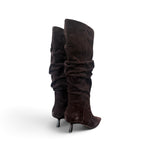 Stivale arricciato suede moro tacco 50 Chiconic<BR/> 