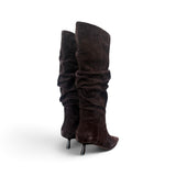 Stivale arricciato suede moro tacco 50 Chiconic<BR/> 