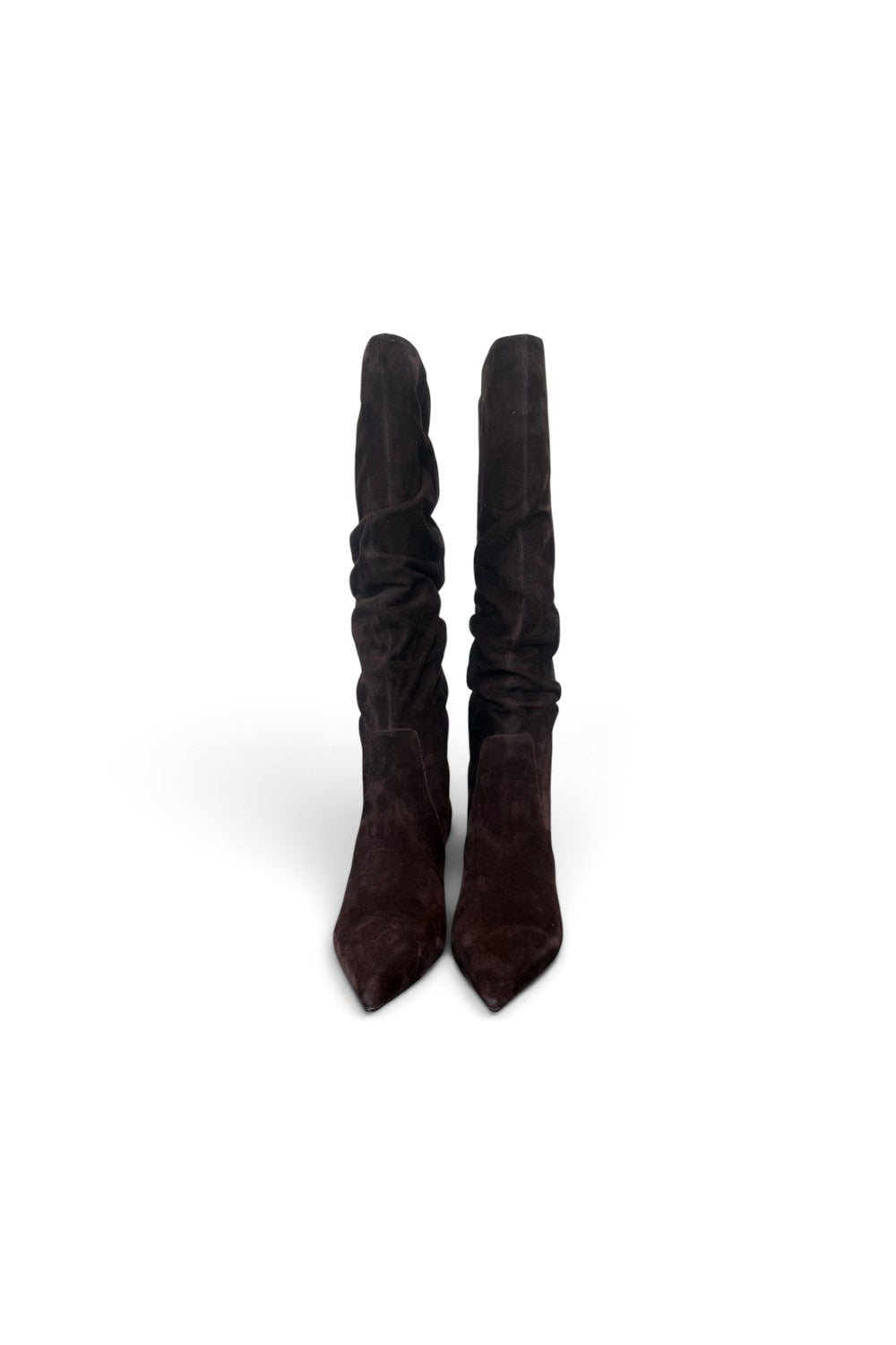 Stivale arricciato suede moro tacco 50 Chiconic<BR/> 