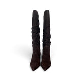 Stivale arricciato suede moro tacco 50 Chiconic<BR/> 