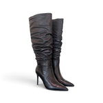 Stivale arricciato pelle nera tacco 90 Chiconic<BR/> 