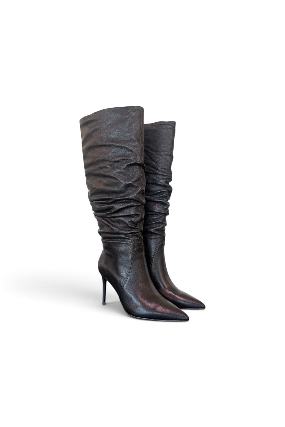 Stivale arricciato pelle nera tacco 90 Chiconic<BR/> 