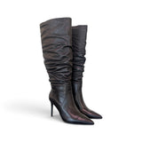 Stivale arricciato pelle nera tacco 90 Chiconic<BR/> 