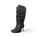 Stivale arricciato pelle nera tacco 90 Chiconic<BR/> 