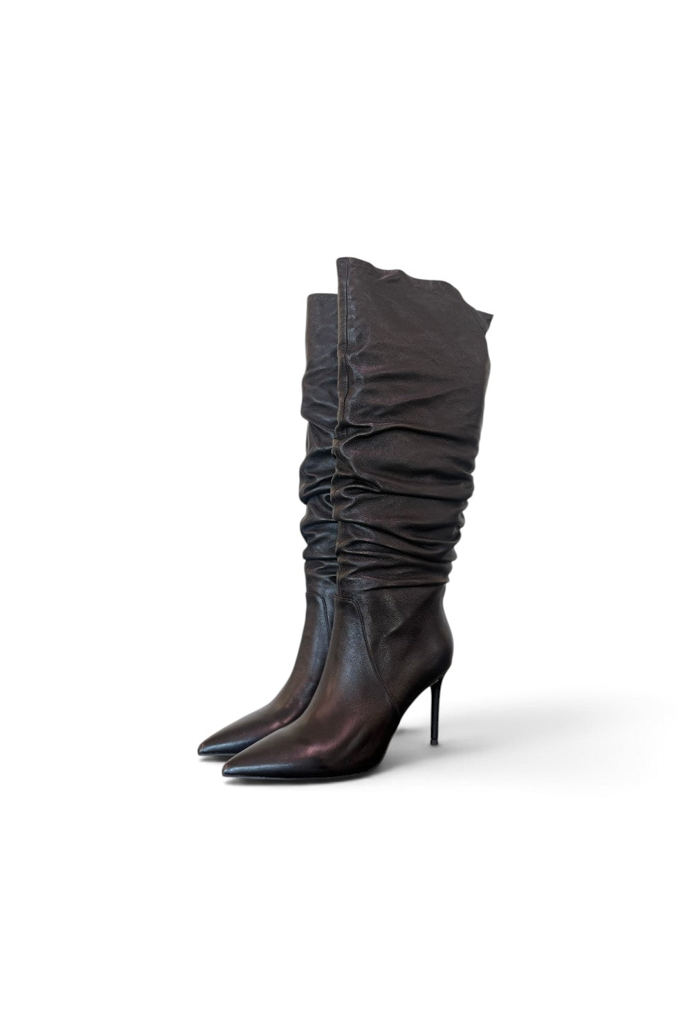 Stivale arricciato pelle nera tacco 90 Chiconic<BR/> 