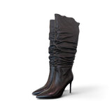 Stivale arricciato pelle nera tacco 90 Chiconic<BR/> 